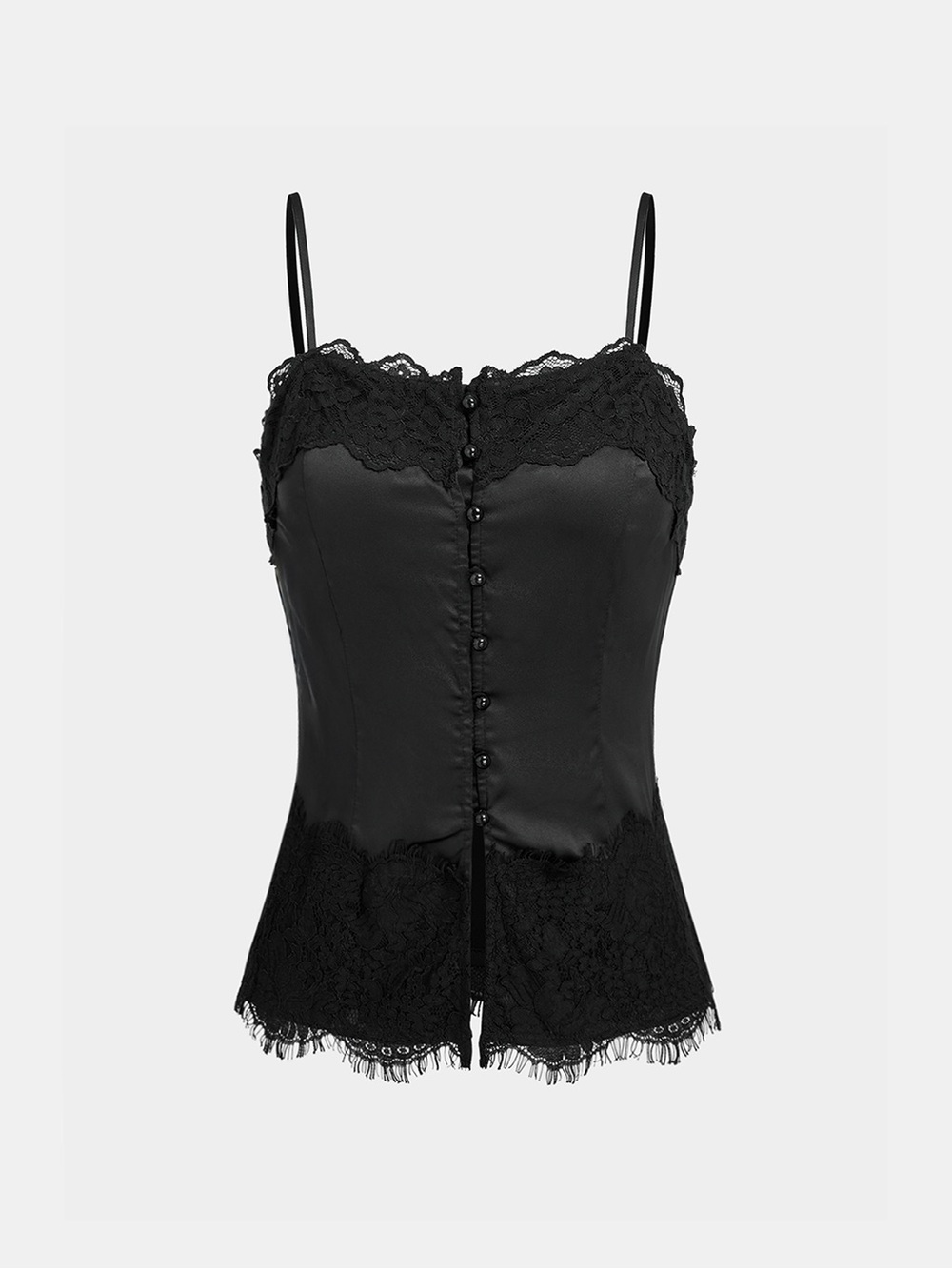Commense NWT Black Lace-Trim Satin Cami Top Sz S